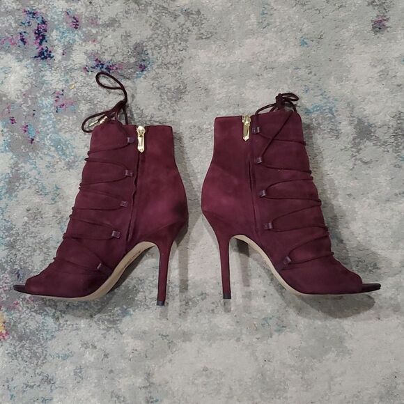 Sam Edelman Asher Lace Up Peep Toe Heeled Ankle Boots in Burgundy Size 7 - Picture 5 of 14